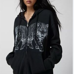 Women's Black Tiger Graphic Hoodie From Urban Outfitters